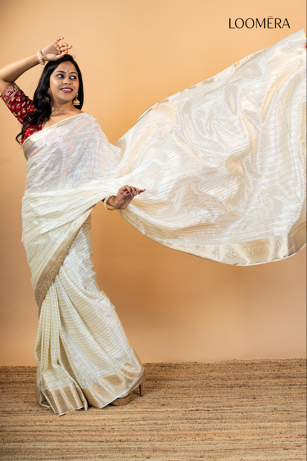 Off White Saree with Golden Zari Border