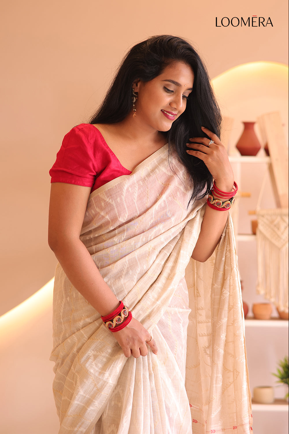 Off White Saree with Patola Work