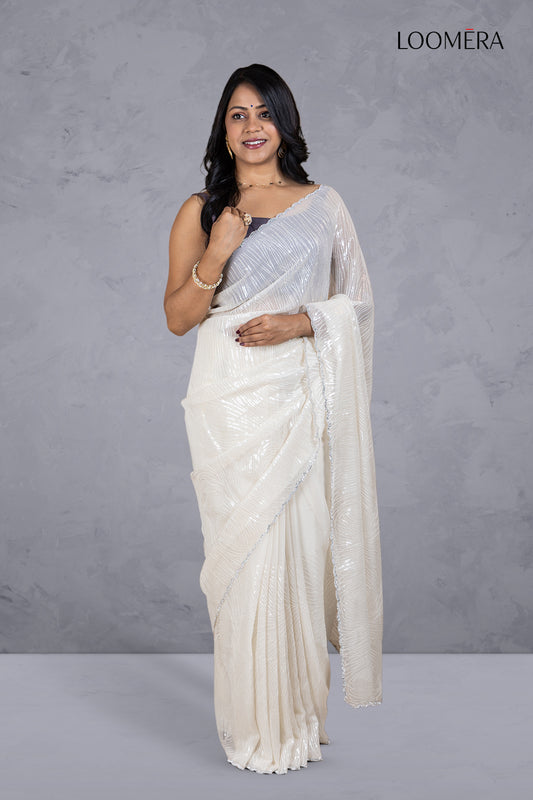 Off White Shimmer Chiffon