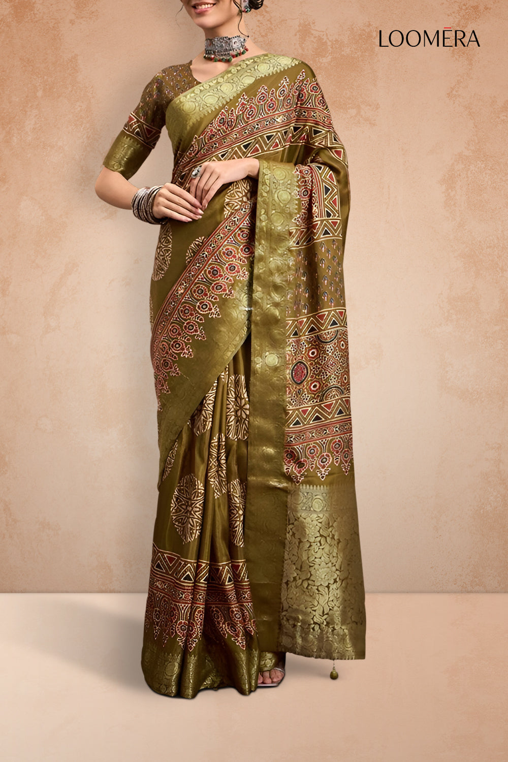 Olive Green Viscose Jari Saree