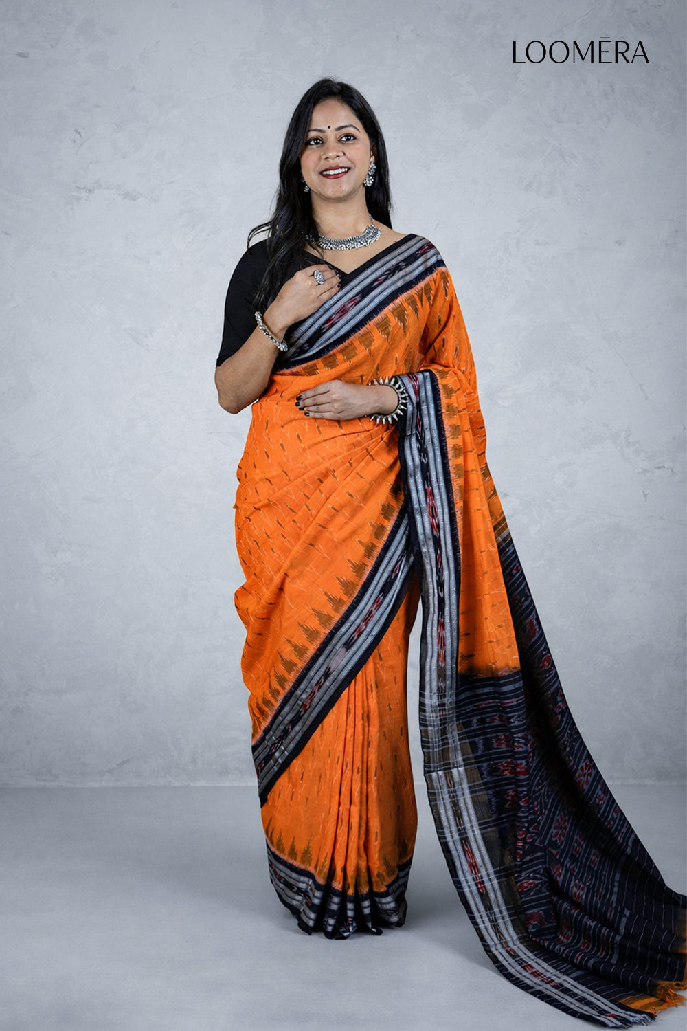 Orange and Black Handloom Saree