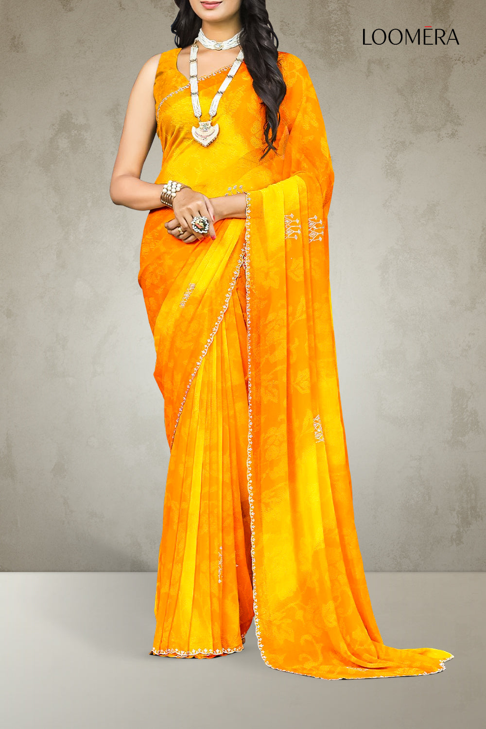 Orange and Yellow Georgette Saree