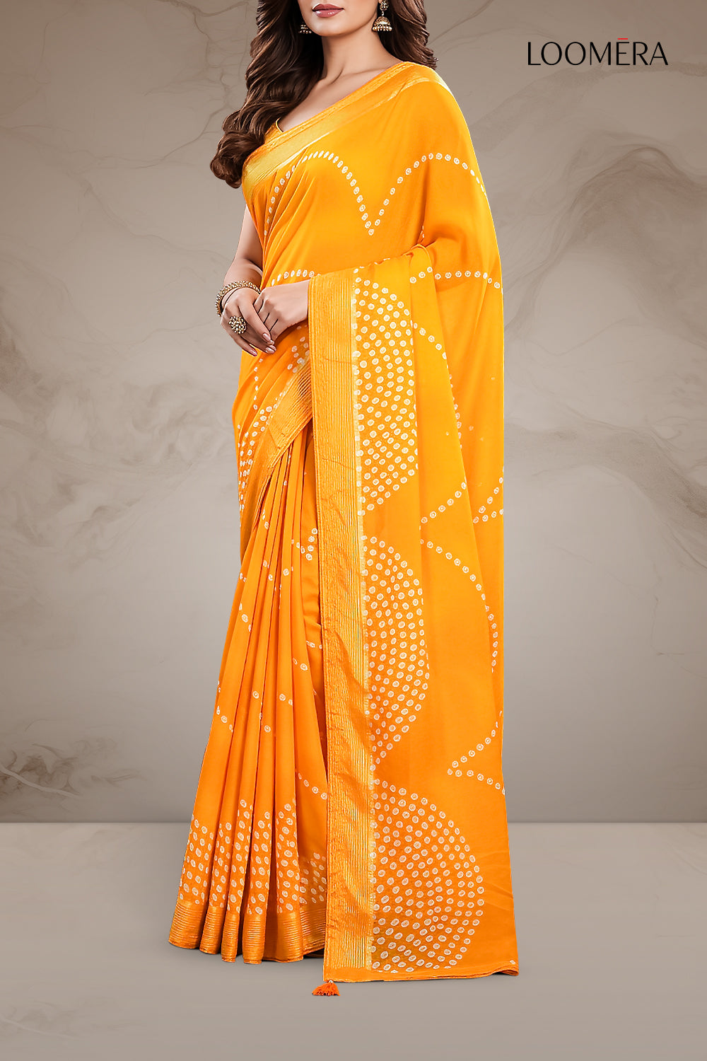 Orange Georgette Saree with Bandhani Prints