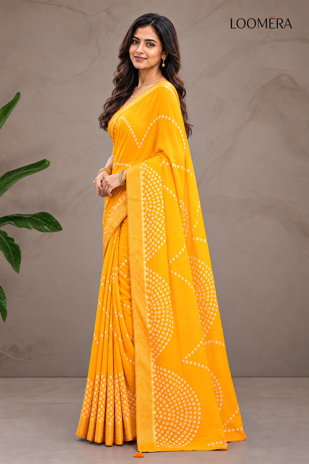 Orange Georgette Saree with Prints