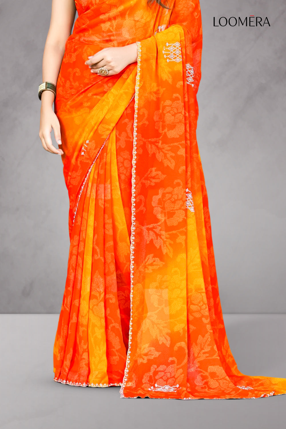 Orange Multi-Hue Floral Saree