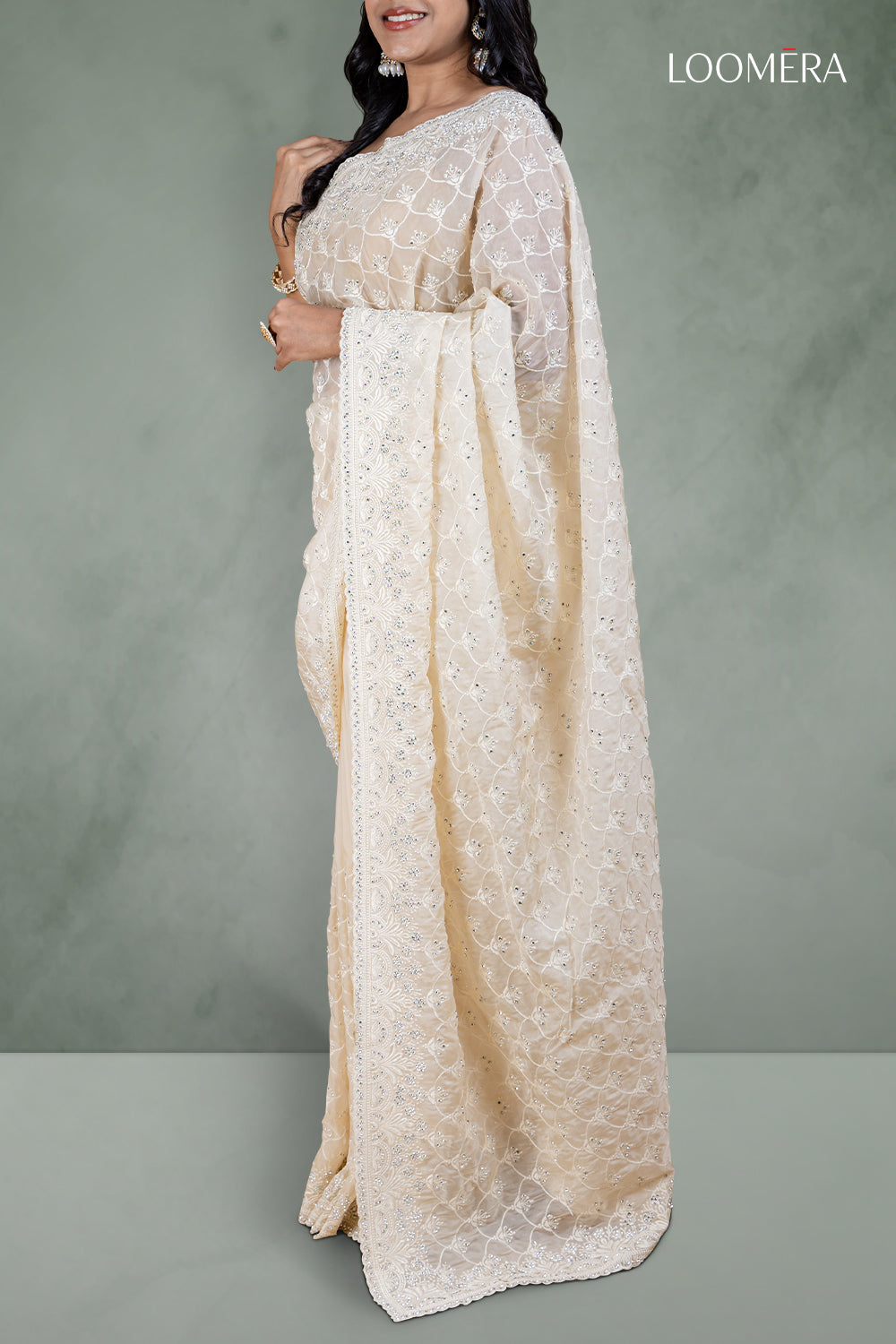 Organza Saree Off White 