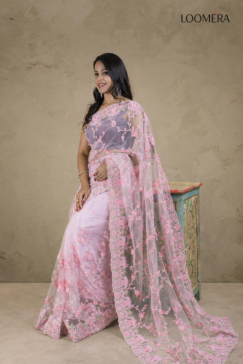 Organza Saree Pink