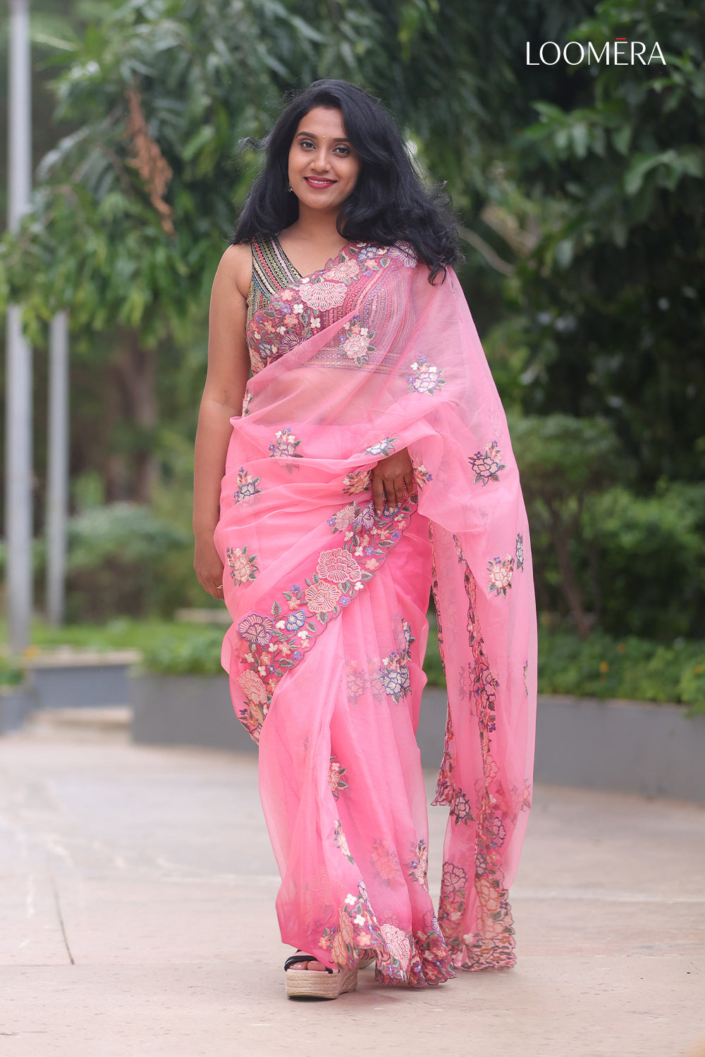 Organza Saree with Floral Embroidery