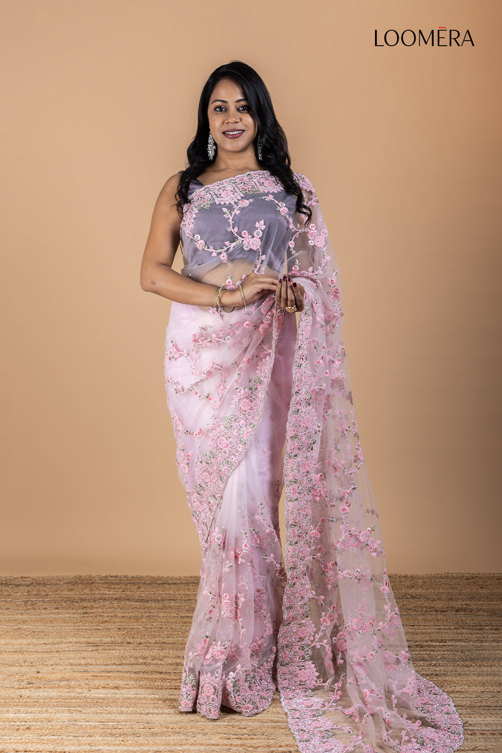 Organza Saree with Heavy Threadwork