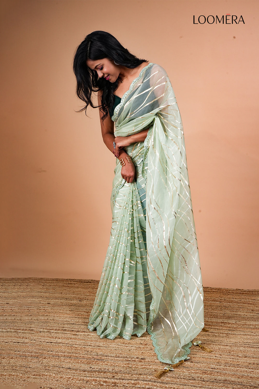 Organza Saree with Mirror Scallop Border