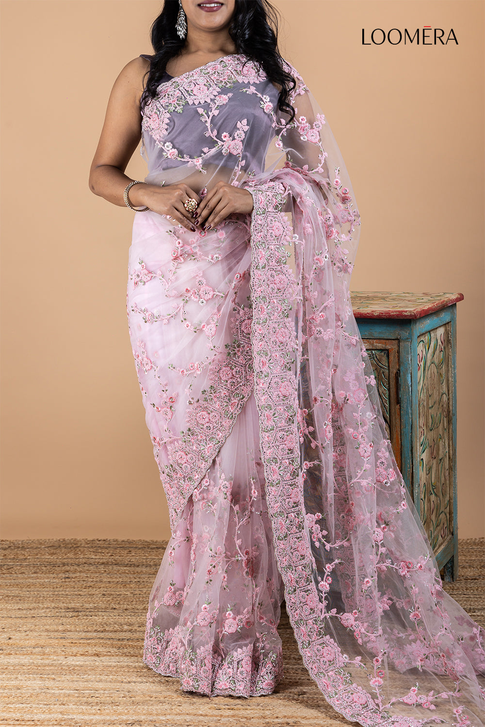 Organza Saree with Stone Embellishments