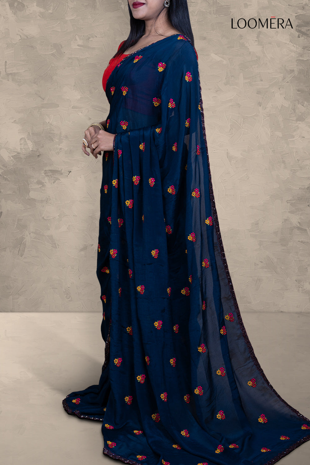 Oxford Blue Buta Saree