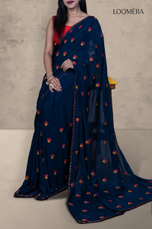Oxford Blue Resham Buta Saree