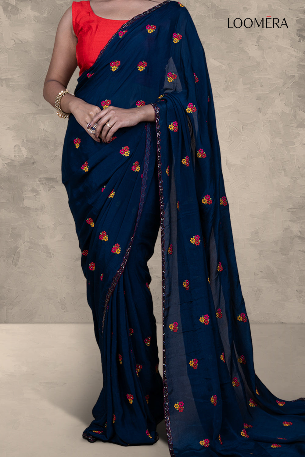 Oxford Blue Resham Buta Silk Saree