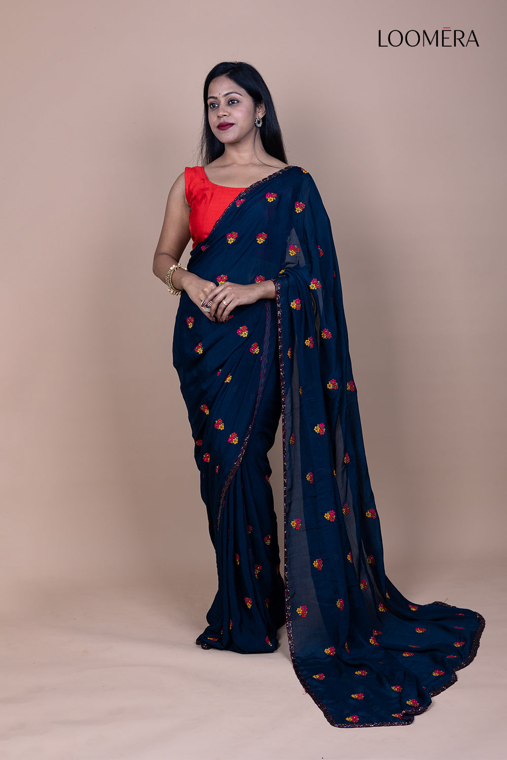 Oxford Blue Resham Saree