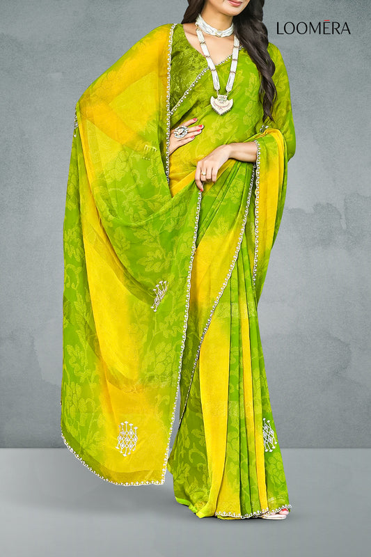 Parrot Green and Yellow Saree