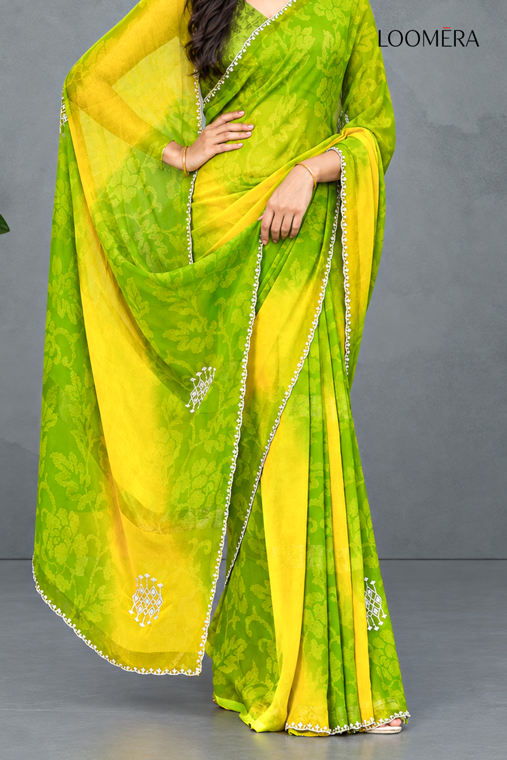 Parrot Green and Yellow Saree