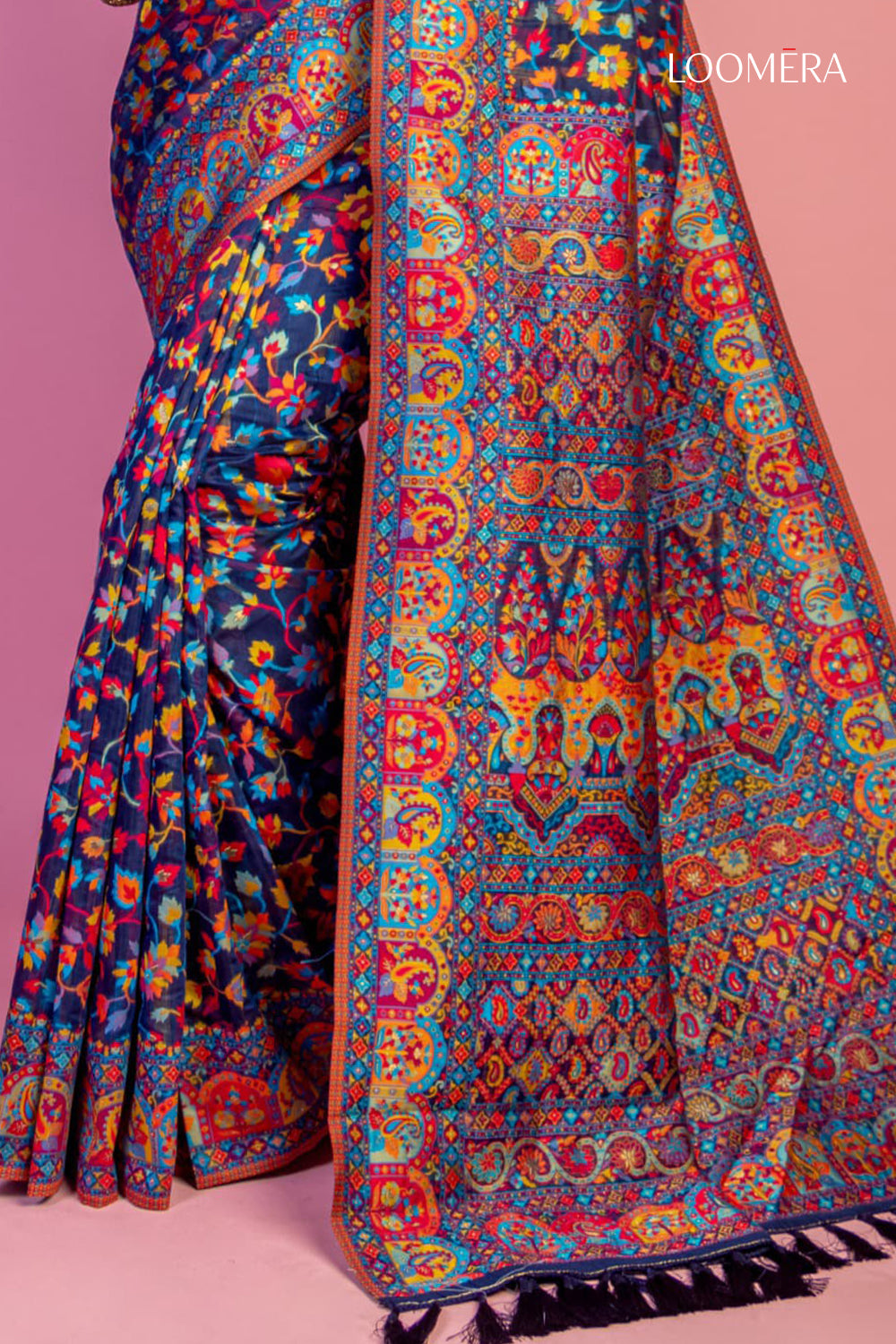Pashmina Dark Blue Kani Silk Saree