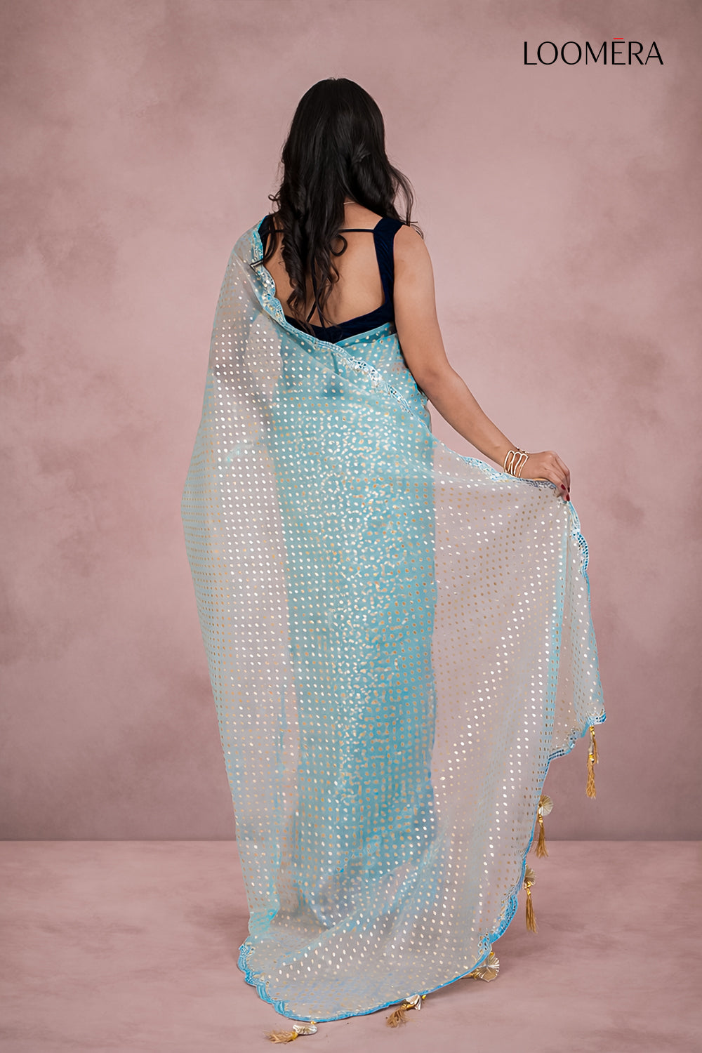 Pastel Blue Saree with Mirror Work