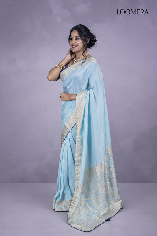 Pastel Blue Saree with Readymade Blouse