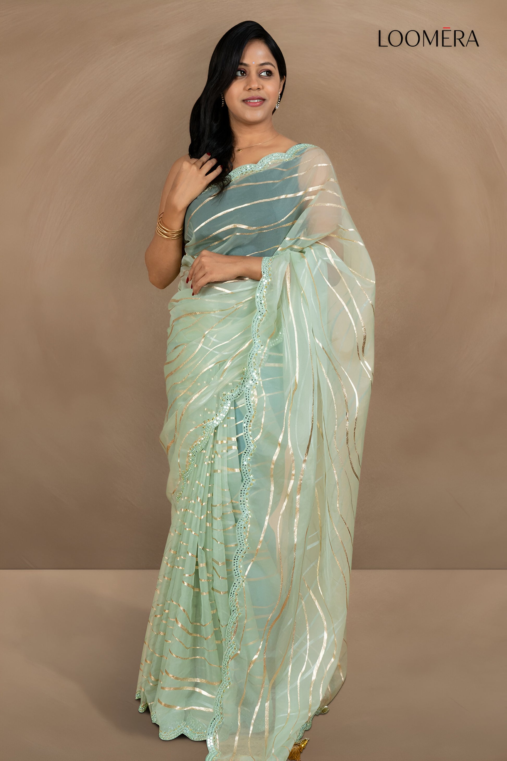 Pastel Green Organza Saree