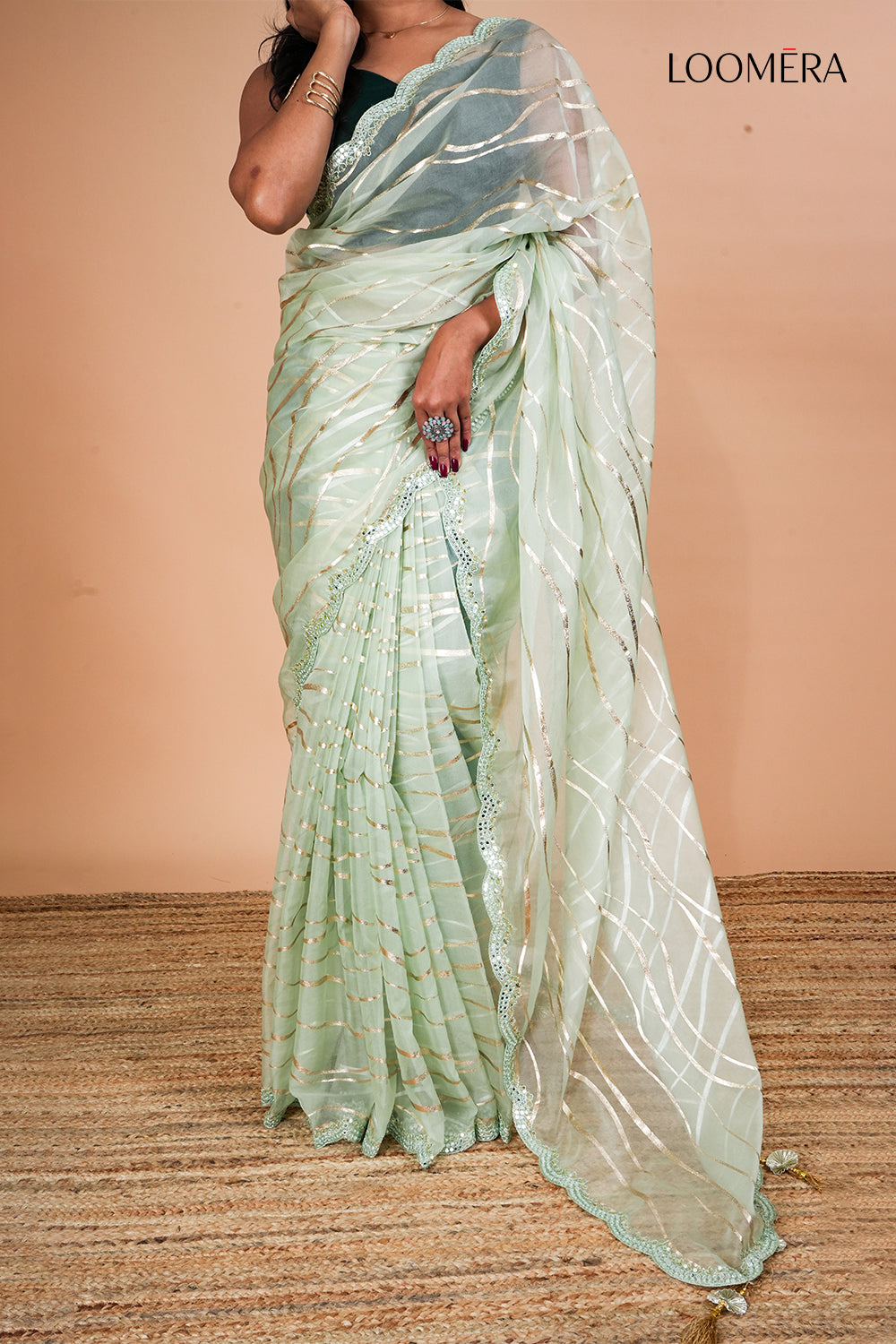 Pastel Pistah Green Organza Saree