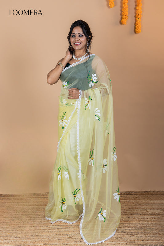 Pastel Yellow Organza Saree