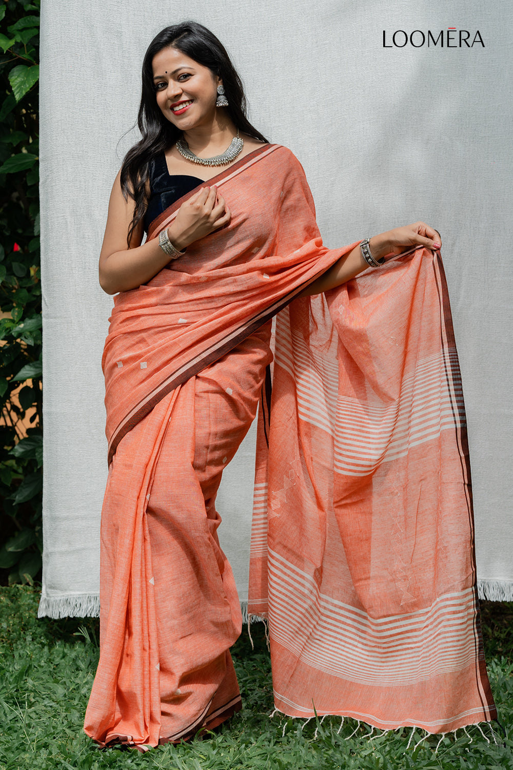 Peach Bengal Handloom Saree