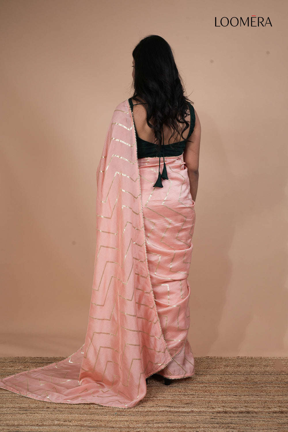 Peach Dola Silk Saree with Golden Zari Weave