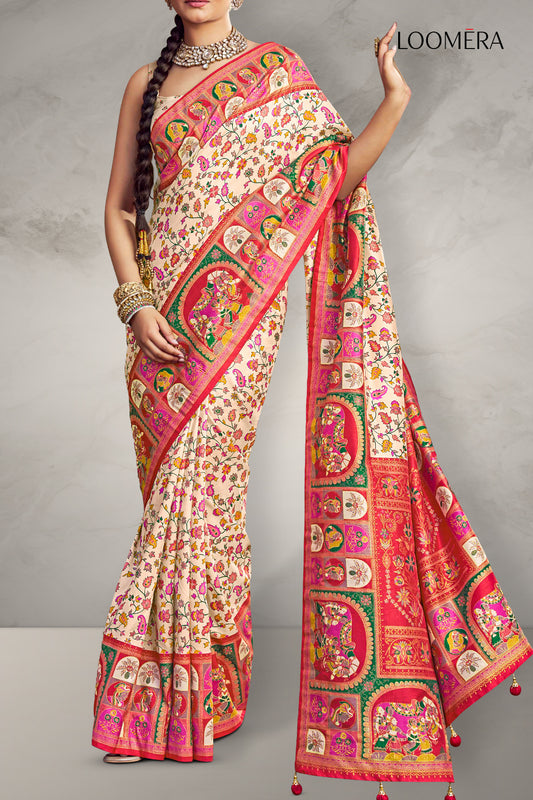 Peach Viscose Silk Saree