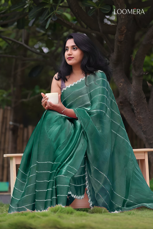 Pine Saree with Scallop Border