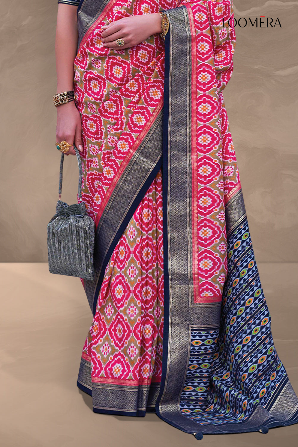 Pink and Blue Viscose Saree