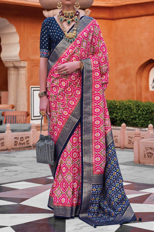 Pink and Blue Viscose Saree