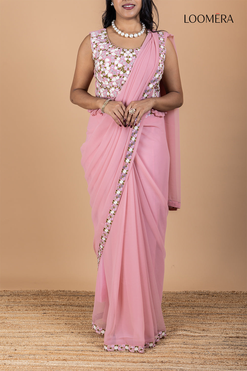 Pink Georgette Saree with Fancy Blouse