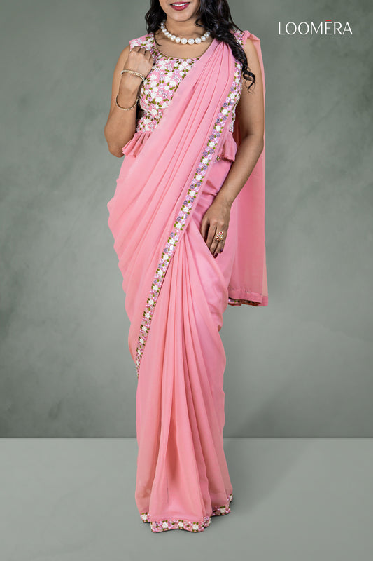 Pink Georgette Saree