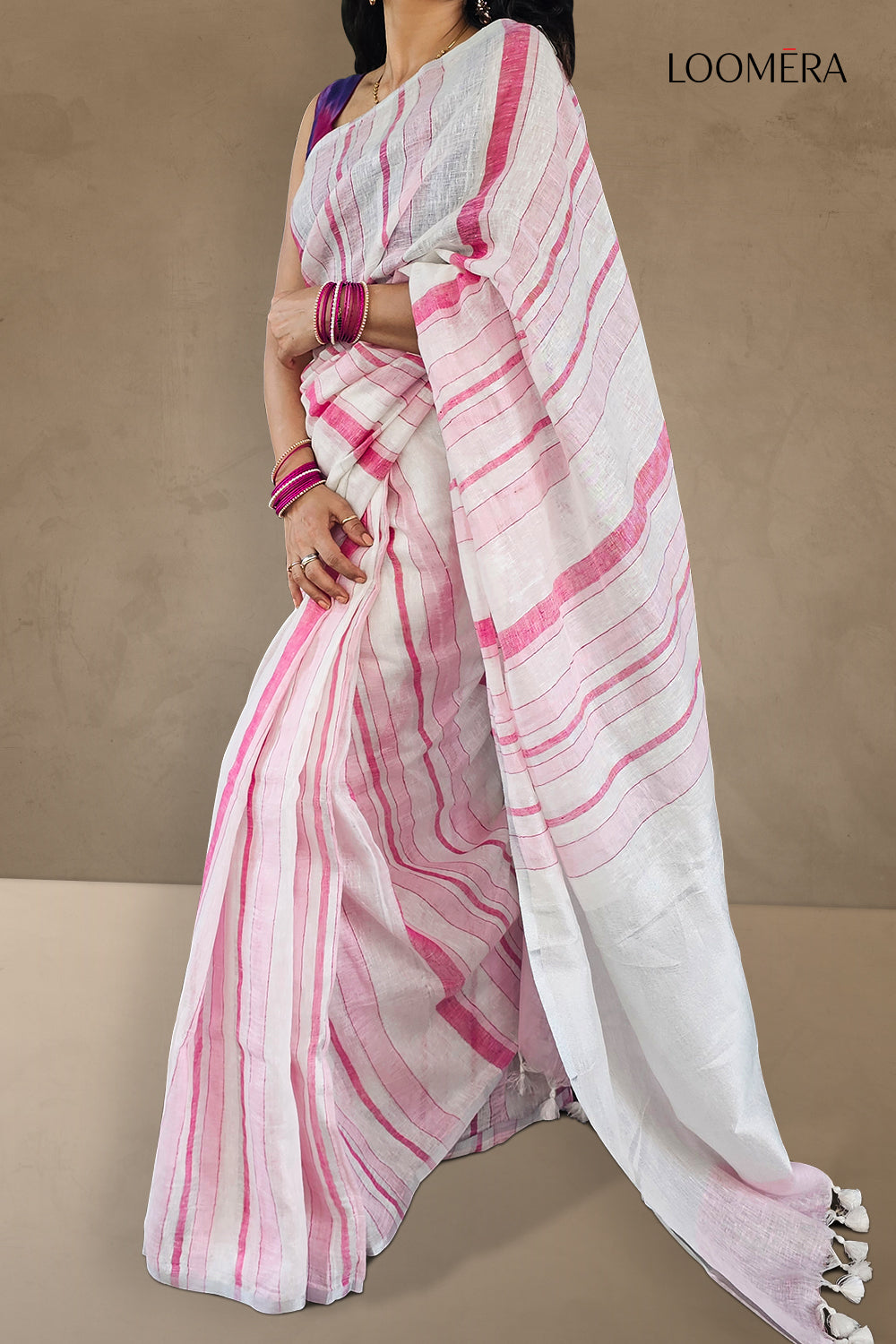 Pink Linen Saree