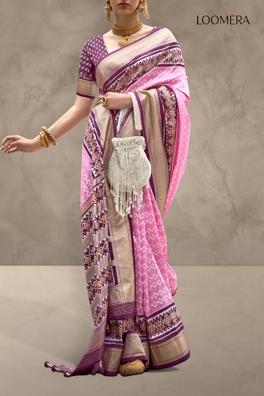 Pink Patola Print Viscose Silk Saree