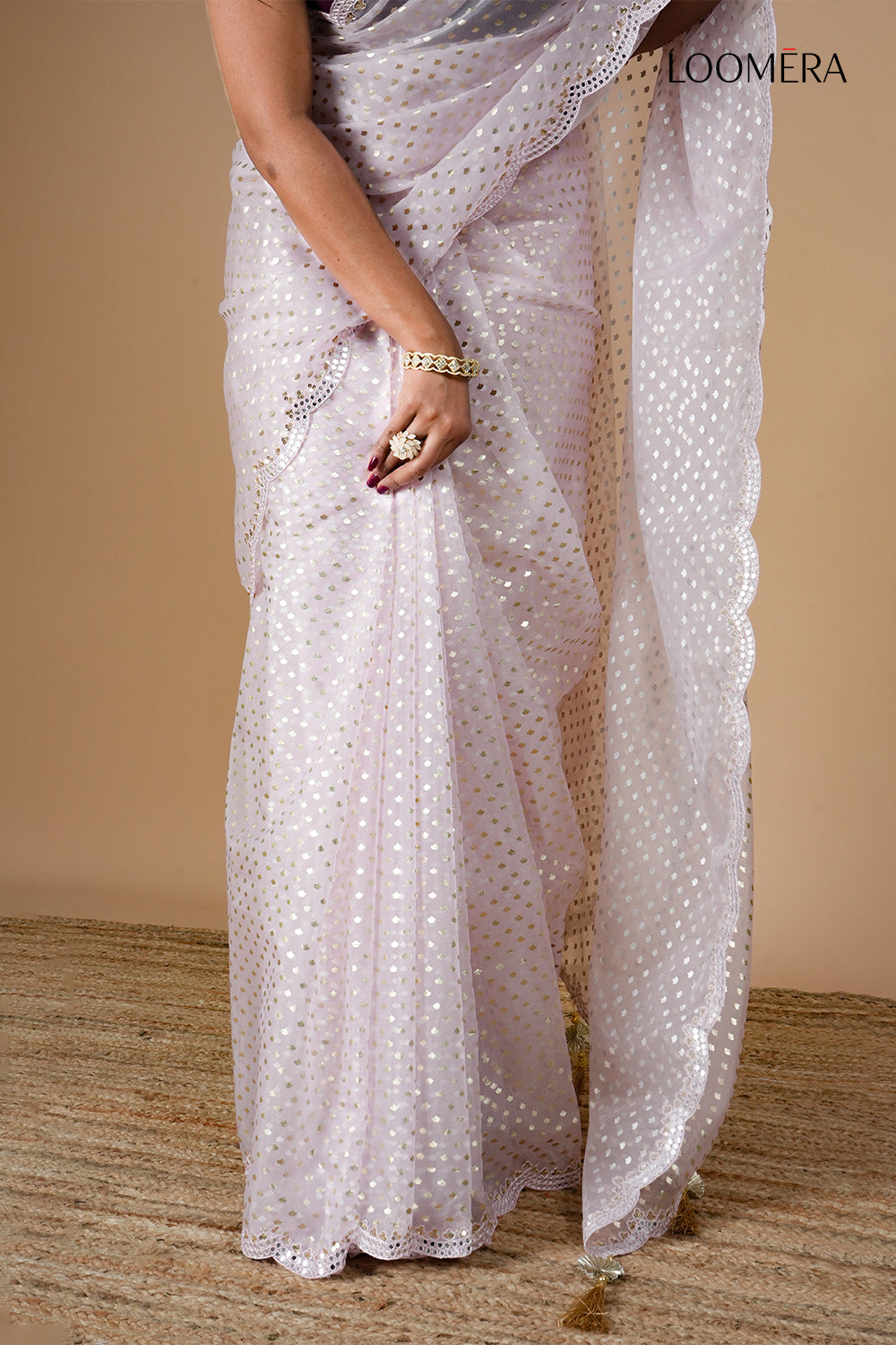 Pink Print Organza Saree with Border