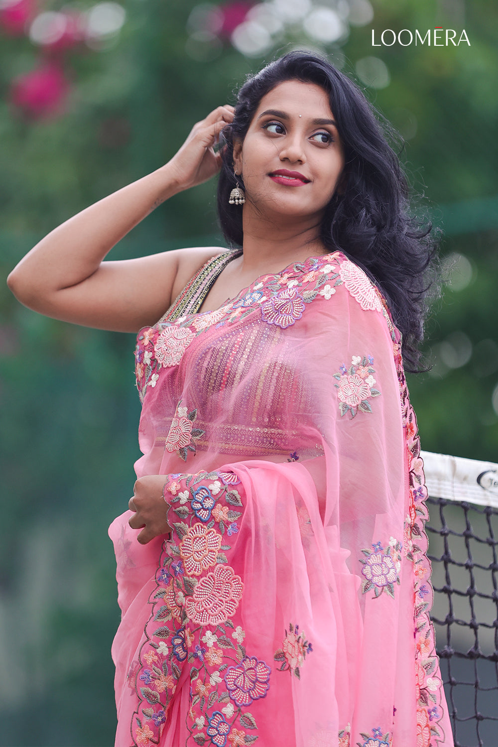 Pink Scallop Border Saree