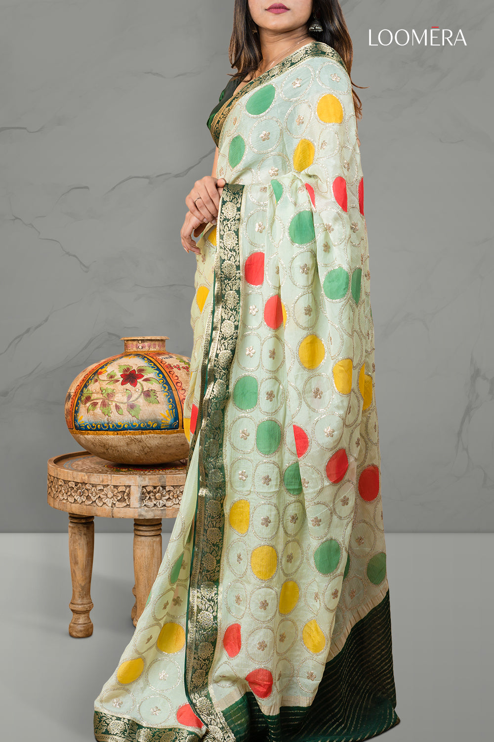 Pista Green Saree