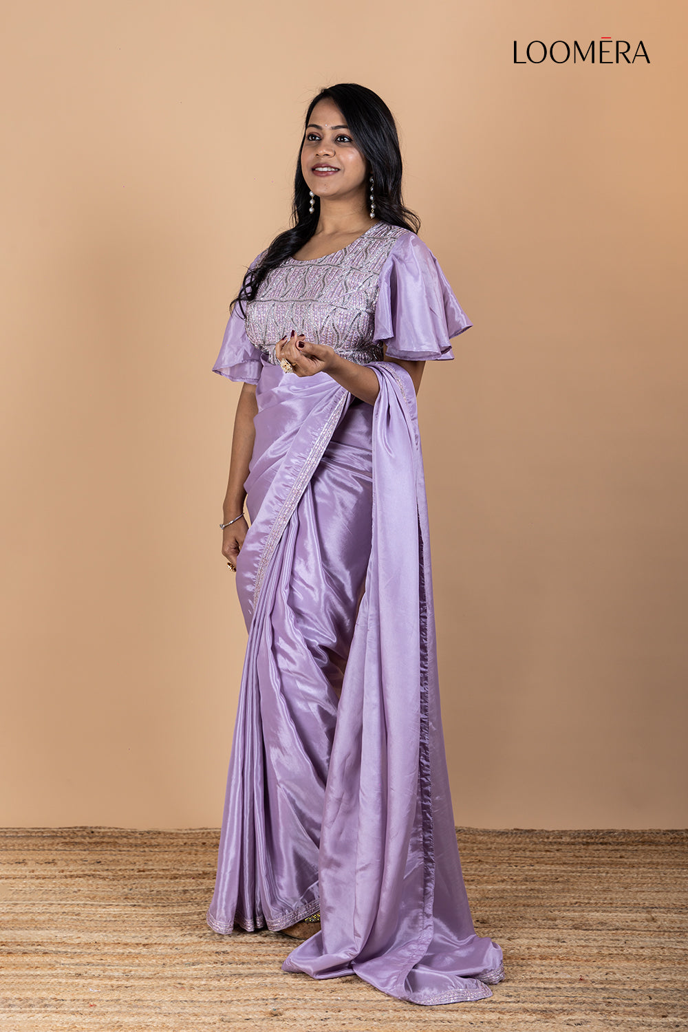 Plain Purple Crepe Saree