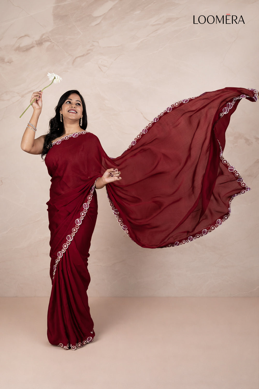 Plain Silk Saree Rustic Red