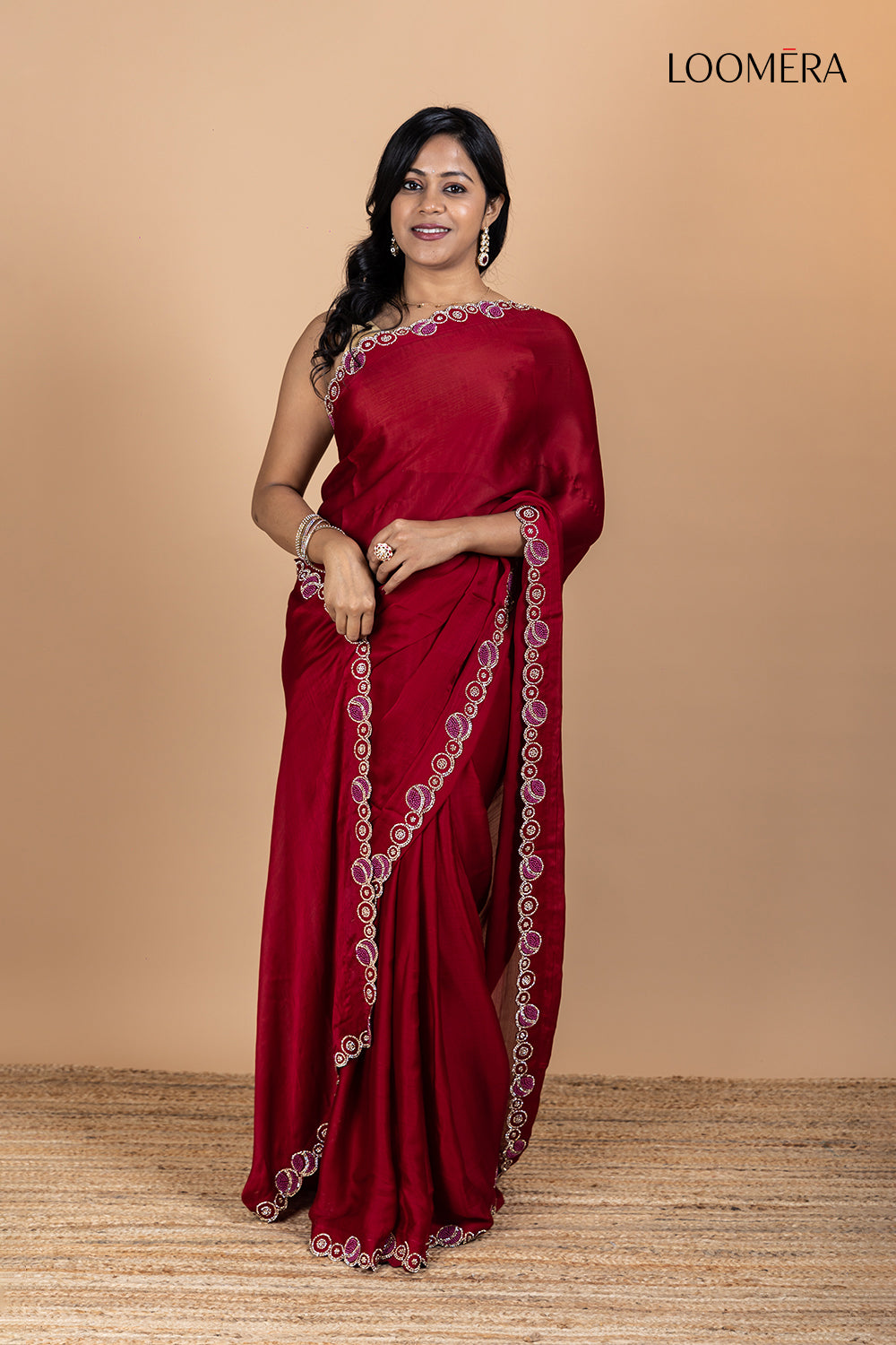 Plain Silk Saree with Stone Border