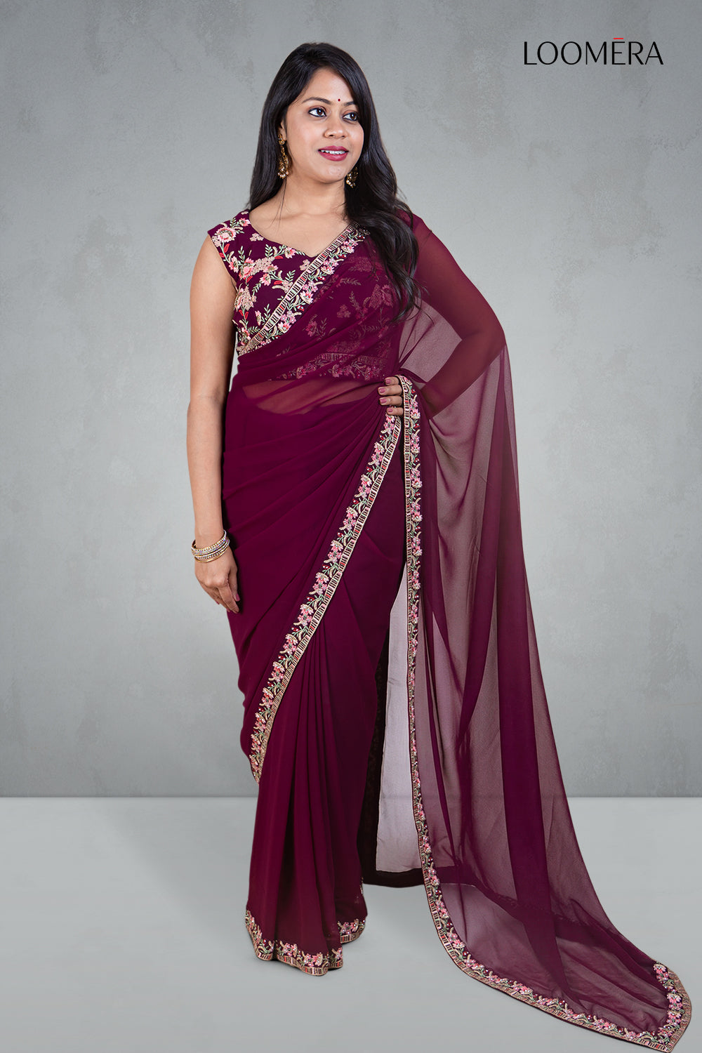 Plum Georgette Saree