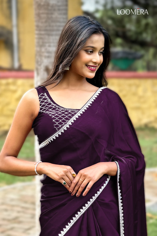 Plum Purple Satin Saree