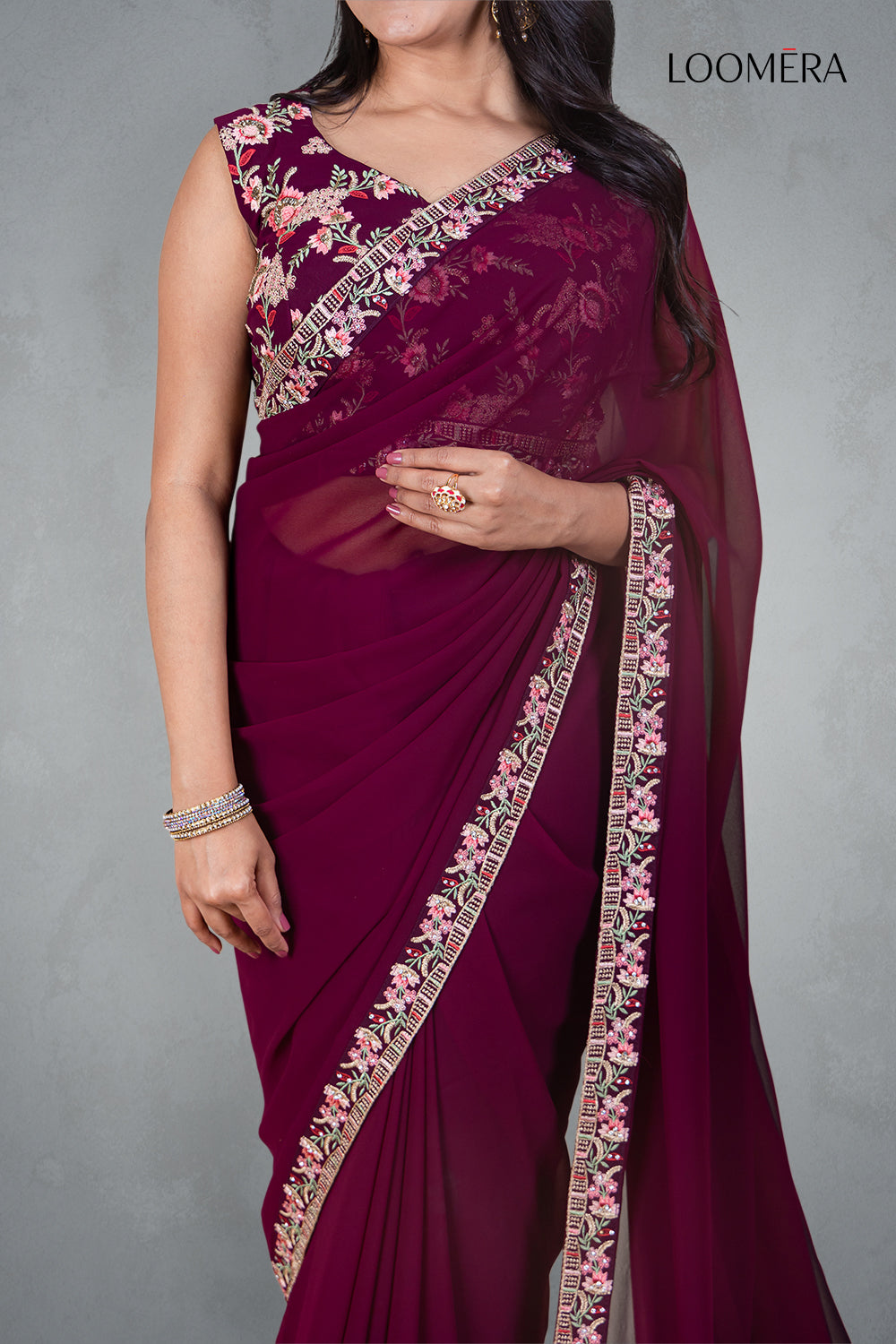 Plum Saree with Designer Blouse