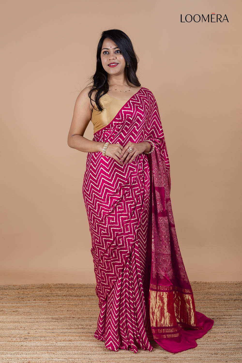 Purple Ajrakh Modal Silk Saree