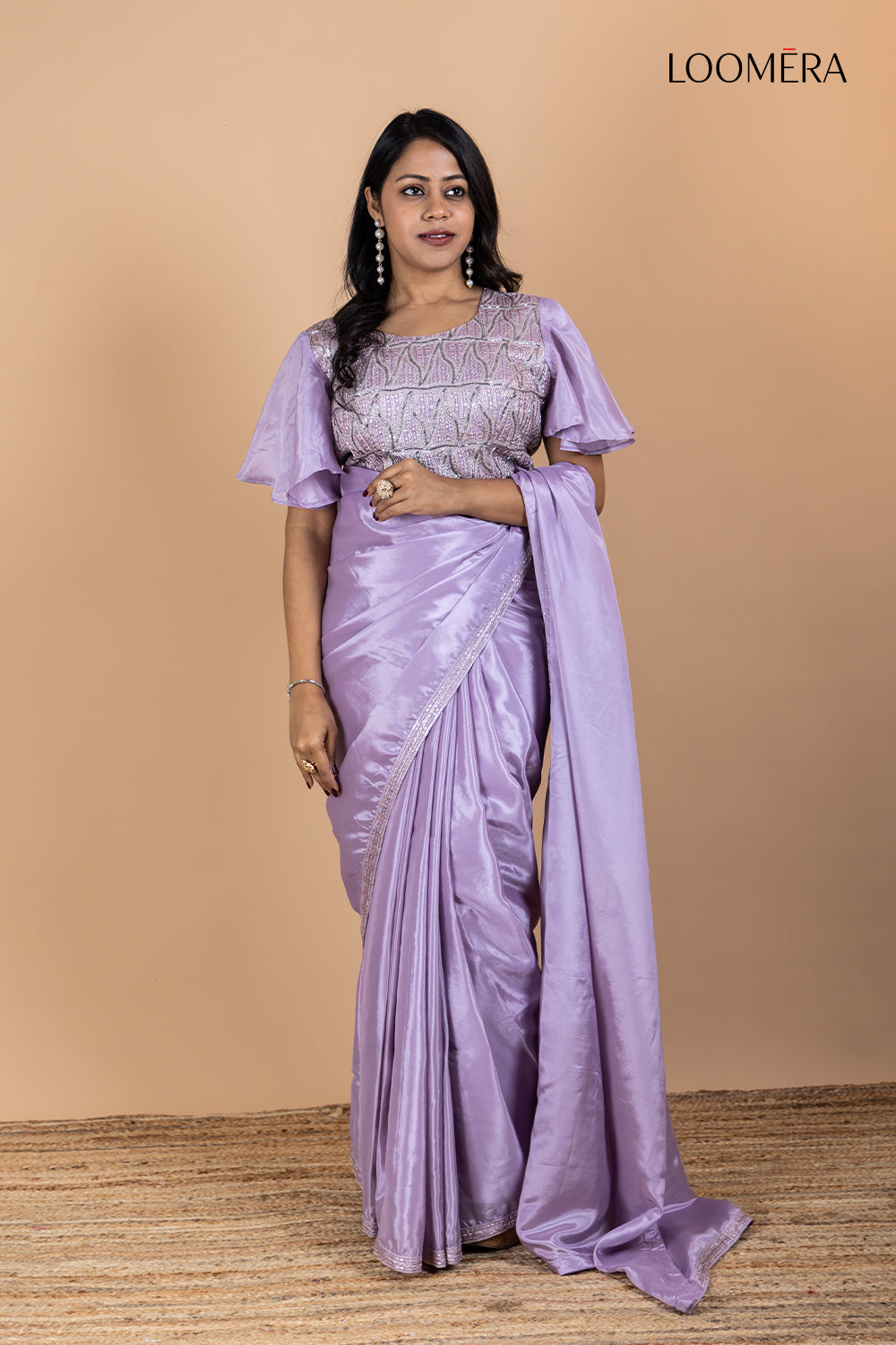 Purple Crepe Saree