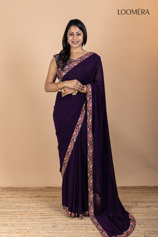 Purple Georgette Saree