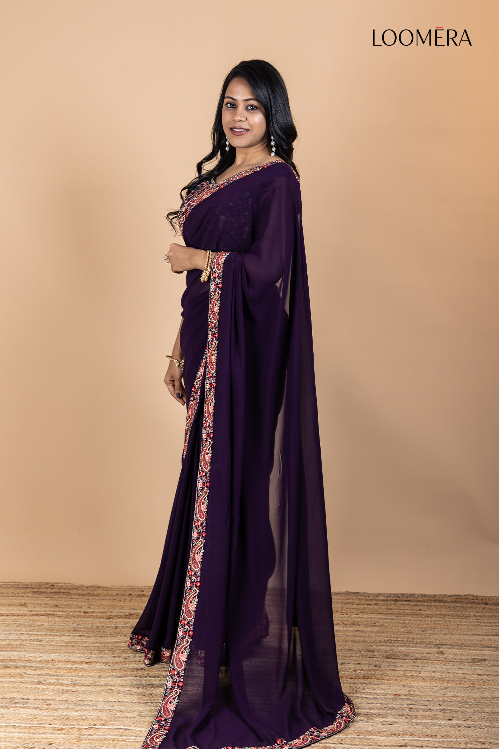 Purple Georgette Saree with Fancy Blouse